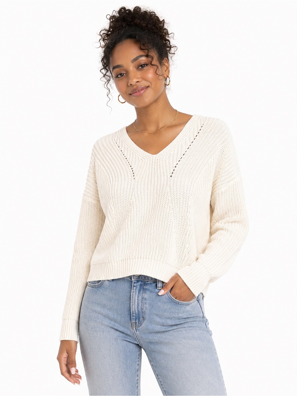 Elegant White V-Neck Sweater for Women